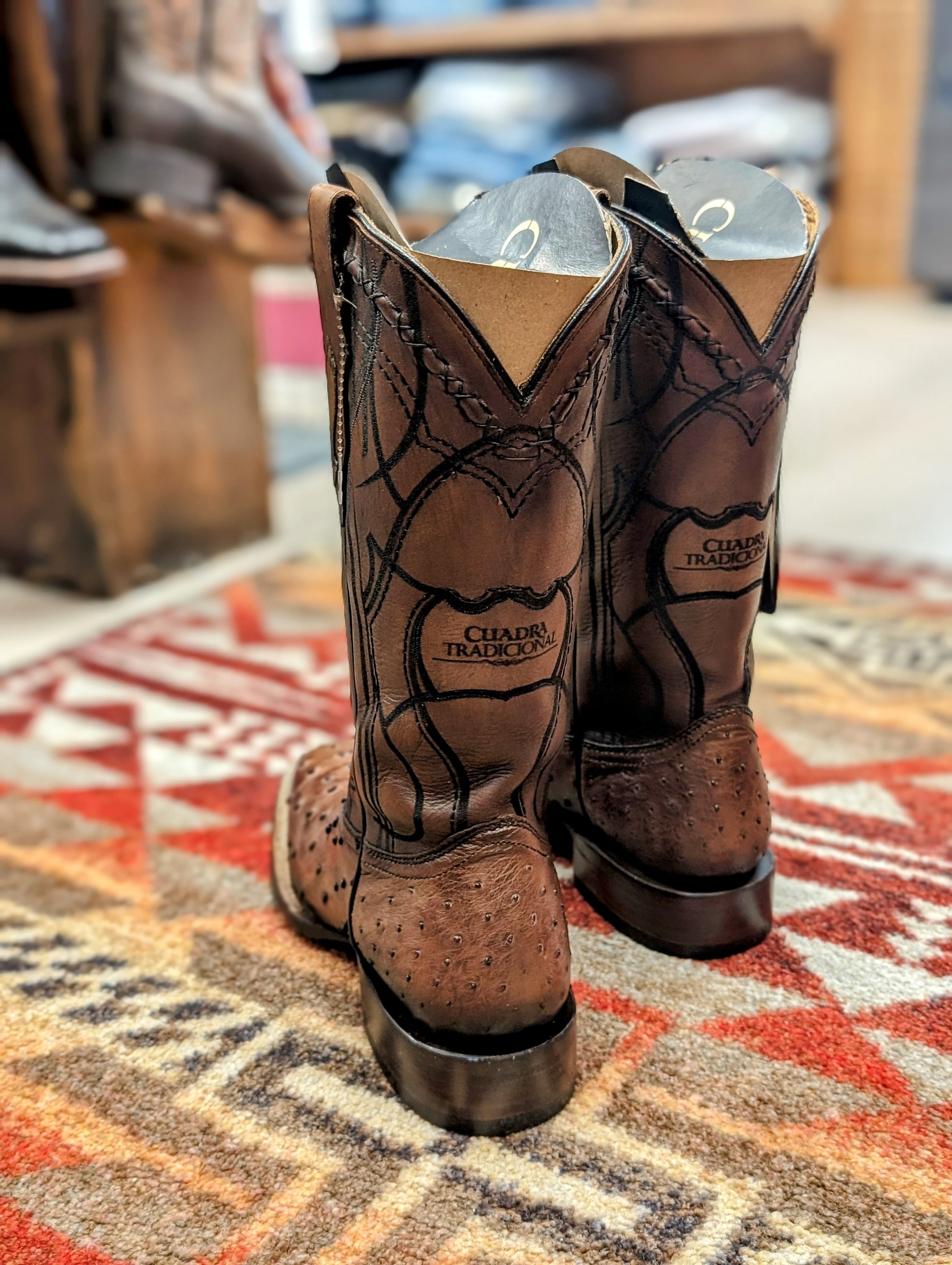 Cuadra Mens Lugano Brown Full Quill Ostrich Square Toe Boot CU744