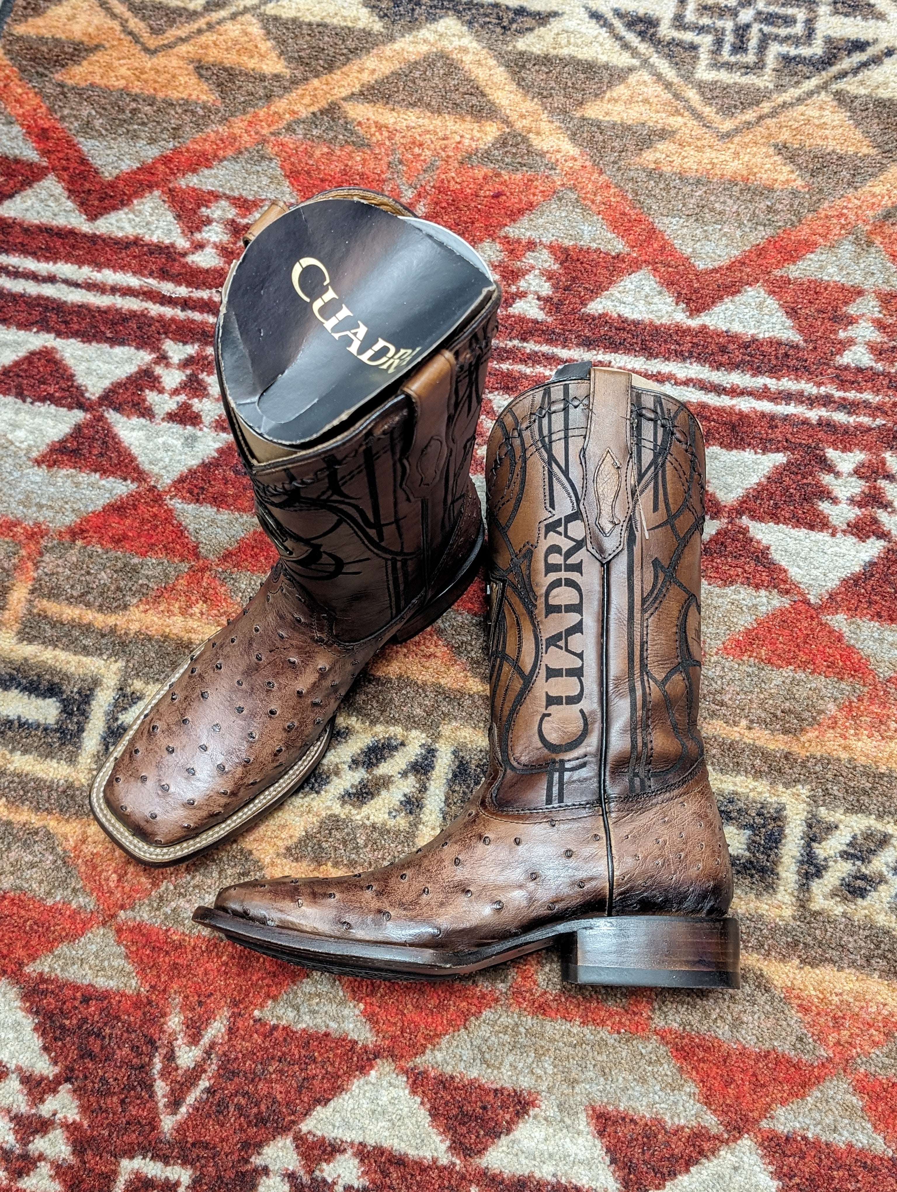 Cuadra Mens Lugano Brown Full Quill Ostrich Square Toe Boot