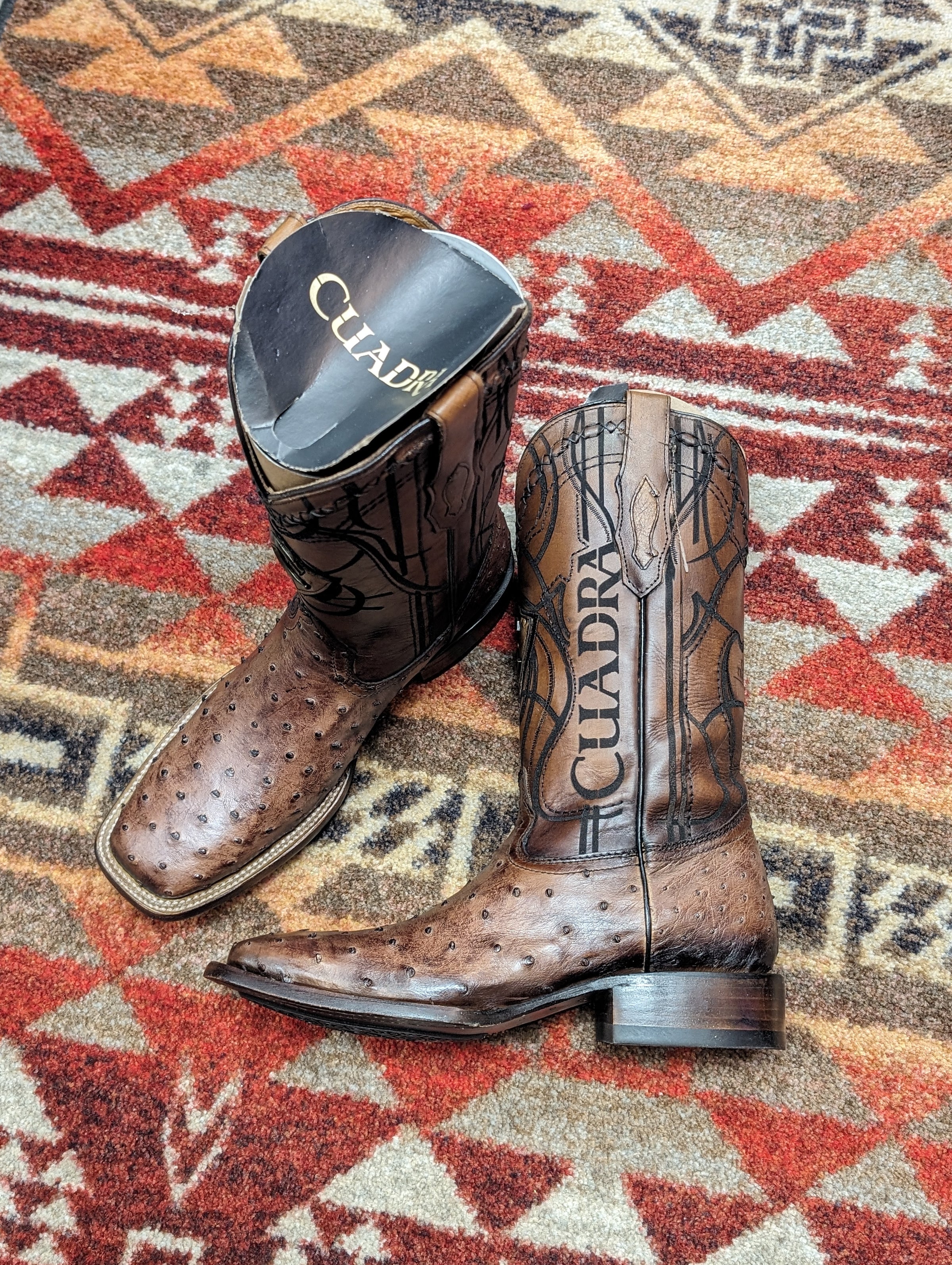 Cuadra Mens Lugano Brown Full Quill Ostrich Square Toe Boot CU744