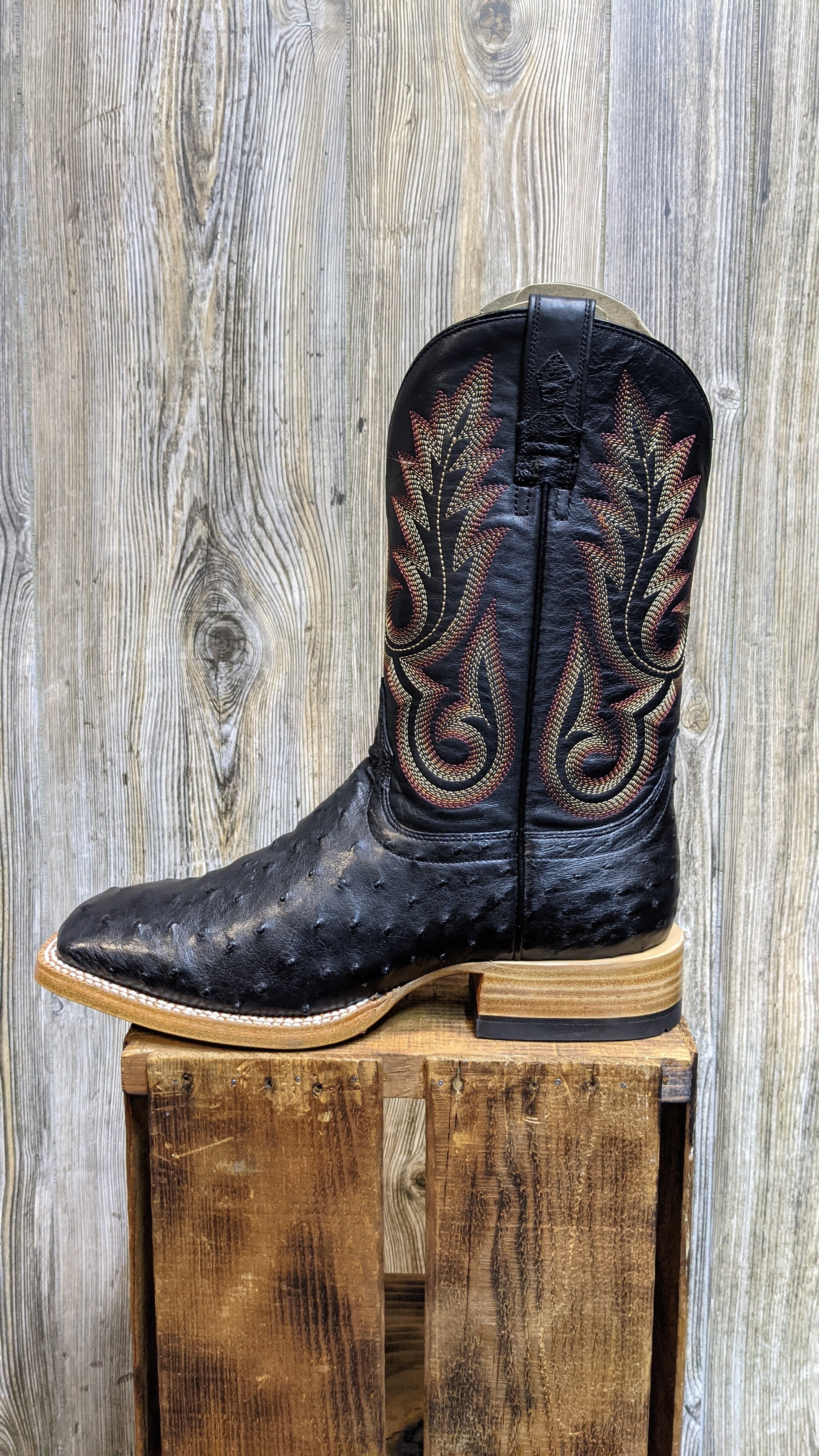 Ariat Barker Full Quill Black Ostrich Square Toe Western Boots