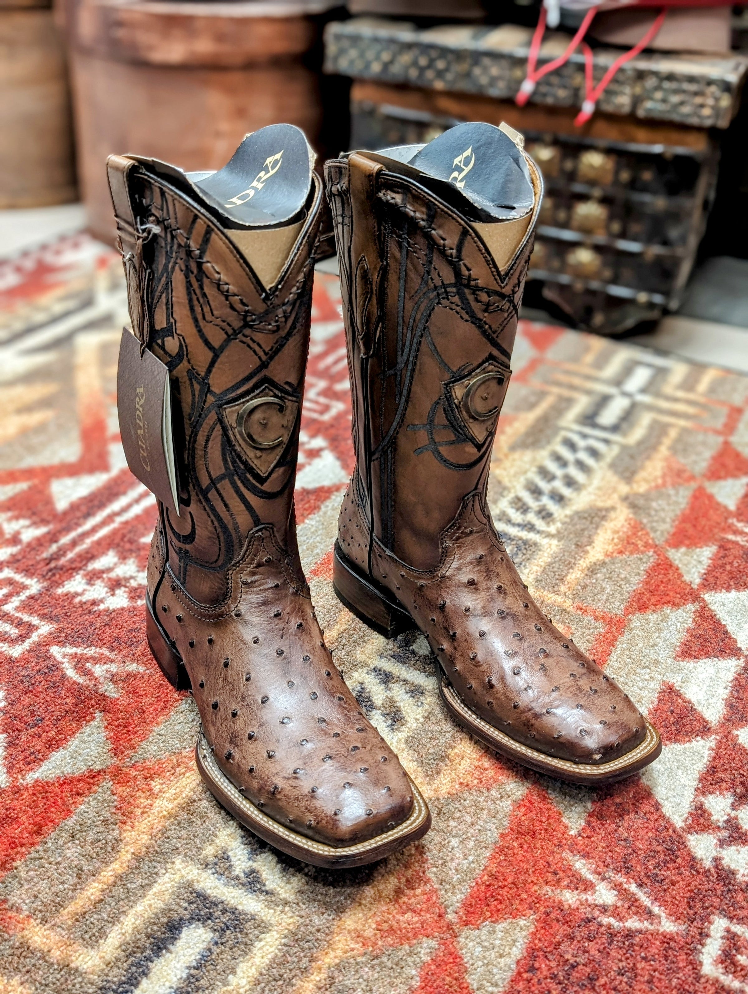 Cuadra Mens Lugano Brown Full Quill Ostrich Square Toe Boot CU744